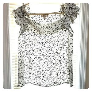 Loft top with ruffle sleeves and polka dots